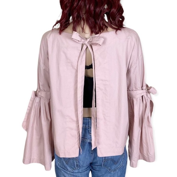 Free People So Obviously Yours Bell Sleeve Top Womens Small Blush Pink Cotton - Picture 5 of 13